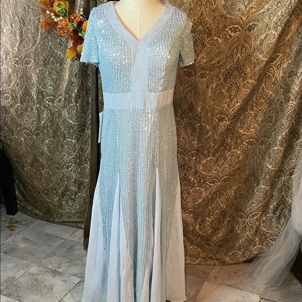 Elegant Light Blue Sequin Maxi Dress